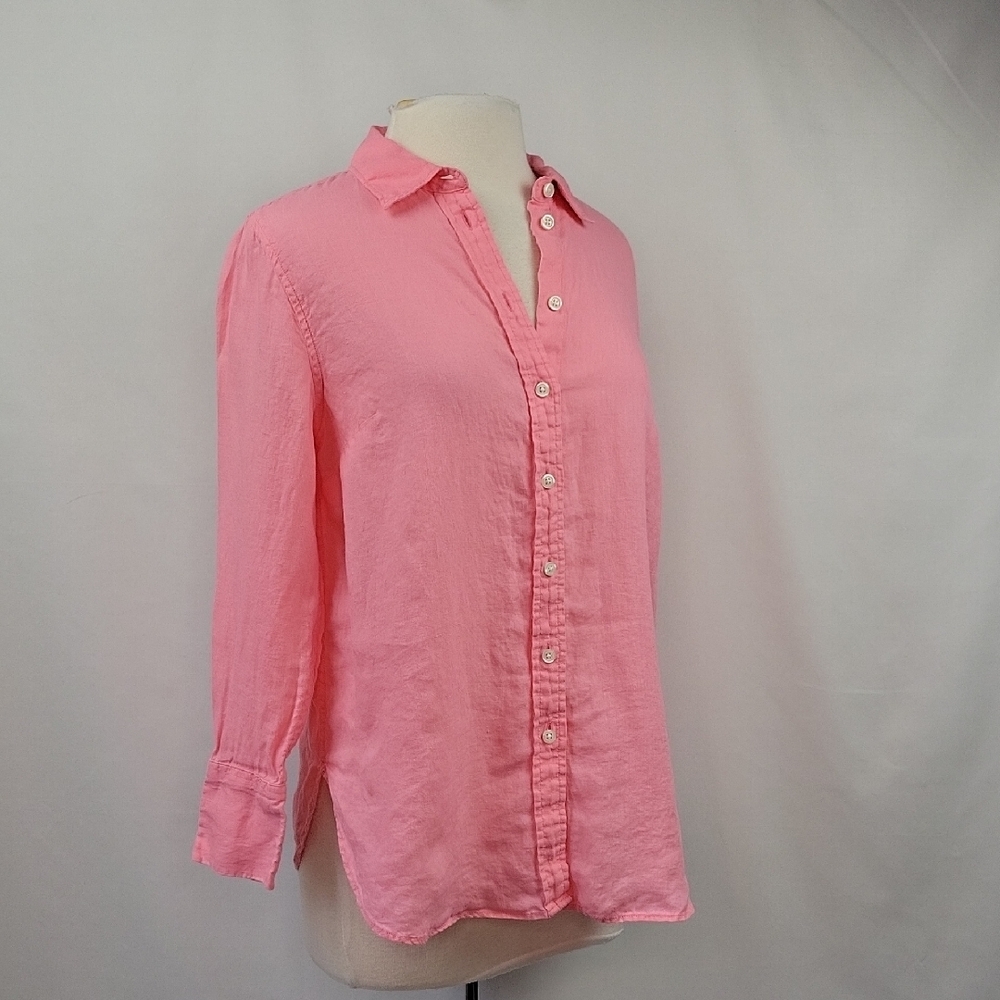 Talbots 100% Linen Button Down Shirt Pink Size MP